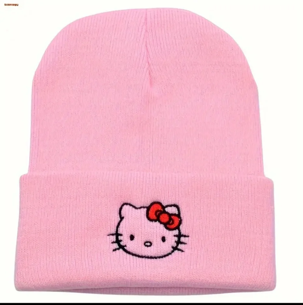 Hello Kitty Embroidered Beanie Cozy Knit Skull Cap for Women Pink Red Bow